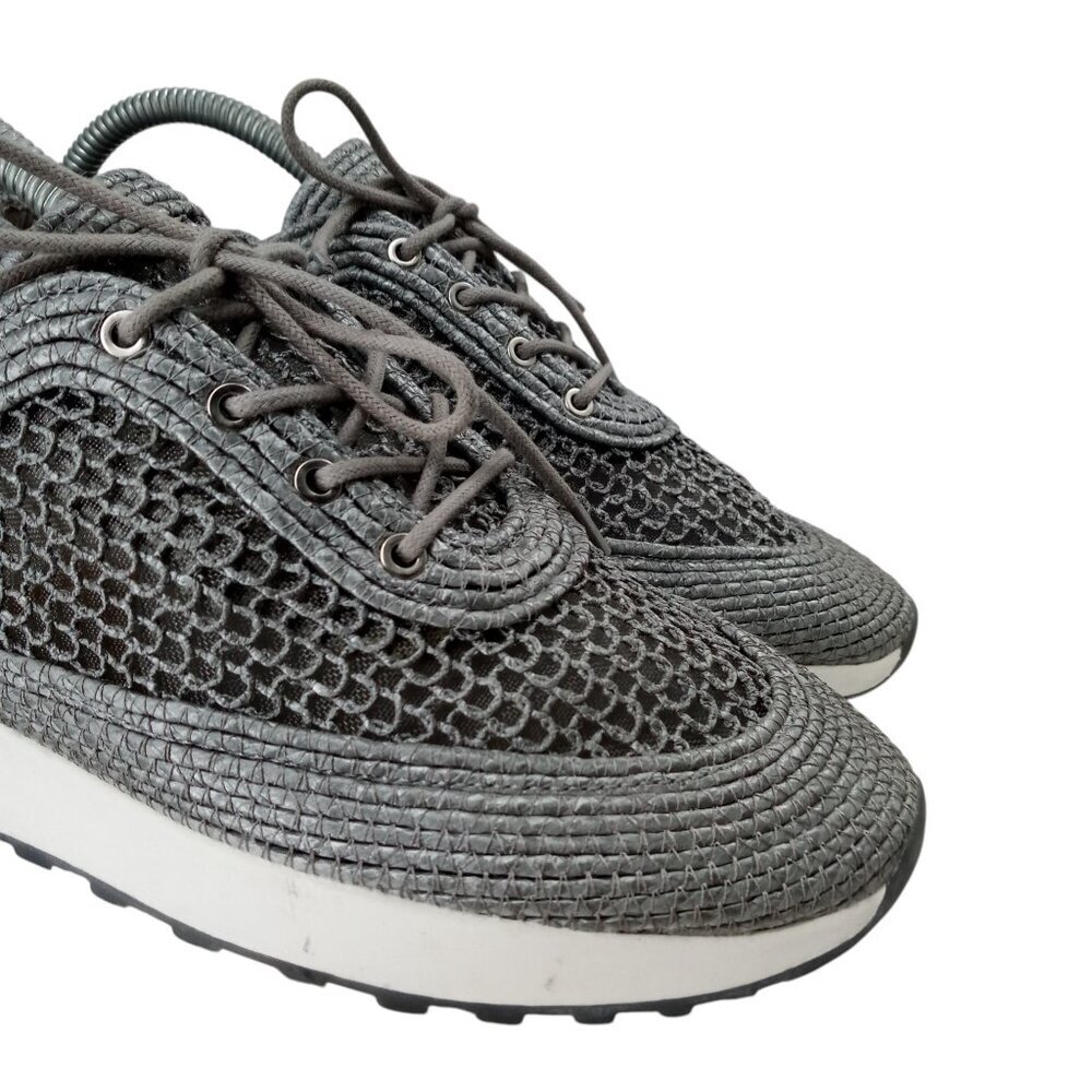 Sam Edelman Delma Gray Silver Mesh Sneakers Tennis Shoes Size 8 Low Top Raffia - Picture 15 of 15
